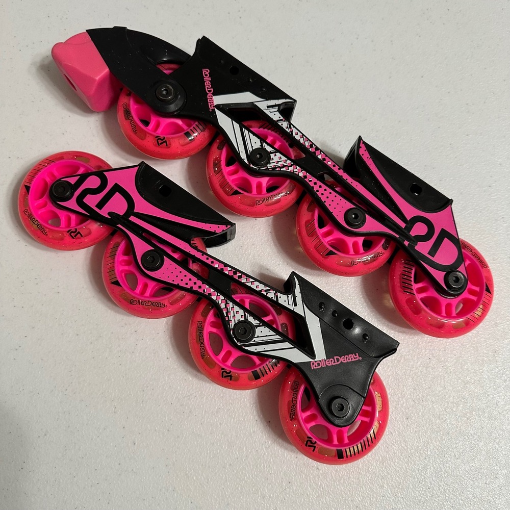 Roller Derby Inline Skate Replacement Frames with Pink Glitter Wheels Black